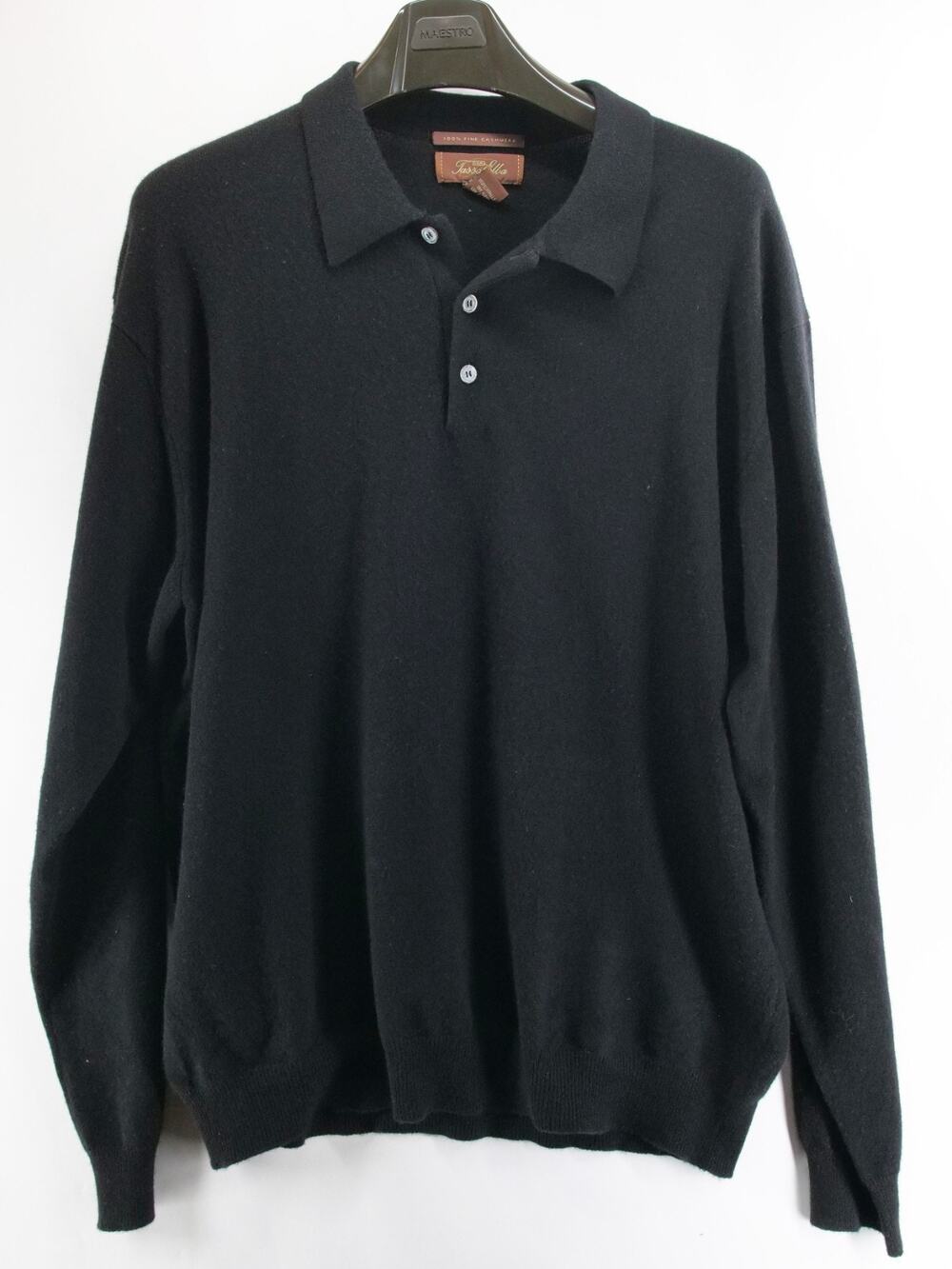 Tasso Elba Spa Black Mens XL Cashmere Pullover Sweater Collared Button